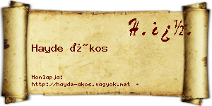 Hayde Ákos névjegykártya